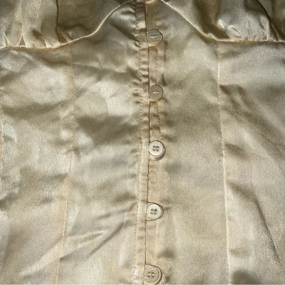 Divided Elegant Blouse Small Cream Fitted with Puff long Sleeves Vee neckline - Picture 5 of 9